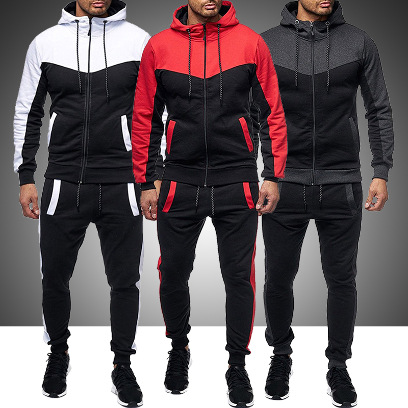 

2020 New Men Set Men's Fashion Tracksuit Casual Sportsuit Male Zipper Hoodies+Pants Sets Man Patchwork Hooded Sweatshirt Suits, 067 dark grey