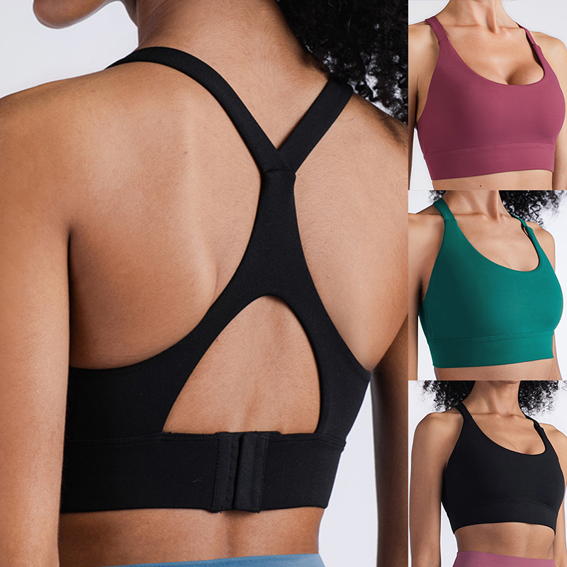 

Sexy Women Solid Color Bra Sports Bra Gathered No Steel Ring Running Tummy Control Camisole Pads Smooth Slimming, Yellow