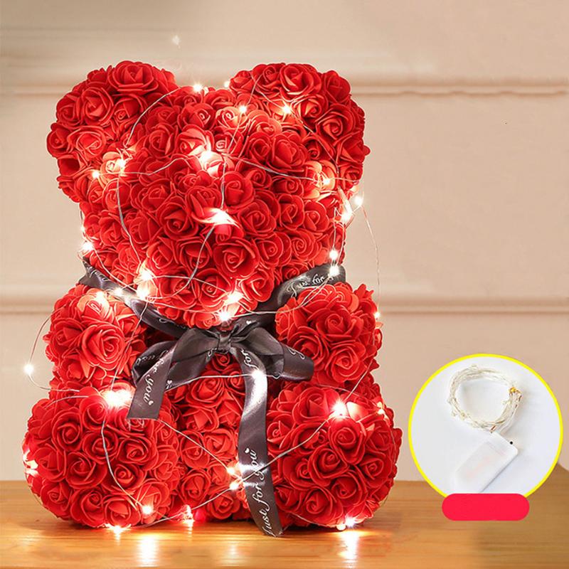 

Artificial Flowers Rose Bear Multicolor Plastic Foam Rose LED Bear Christmas Valentines Day Gift Birthday Decoration, 25cm box