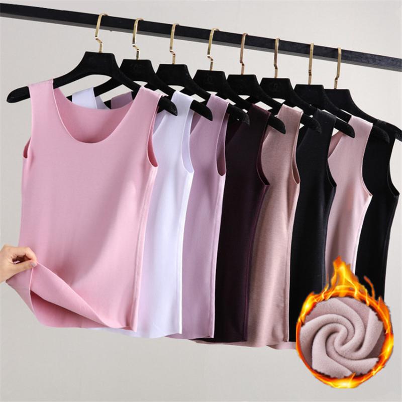 

Autumn Winter Fashion Warm Plus Size -2XL Women Cotton Tops Based Sleeveless Female Warm Vests Tanks Tees Bottomings, Beige