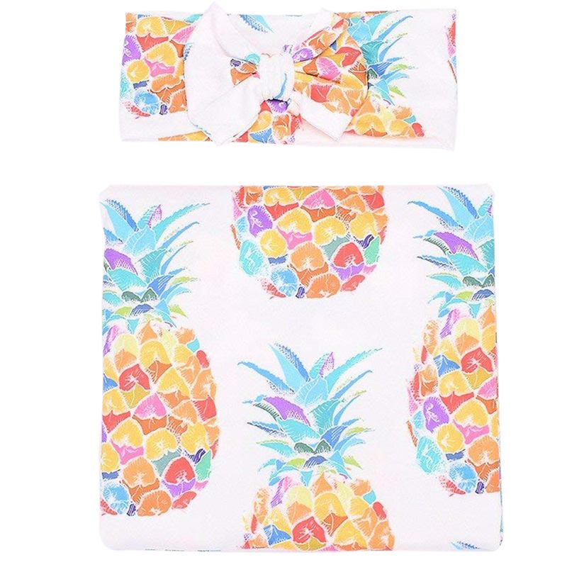 

Newborn Baby Swaddle Floral Receiving Blankets with Headband Value Set Pineapple, White