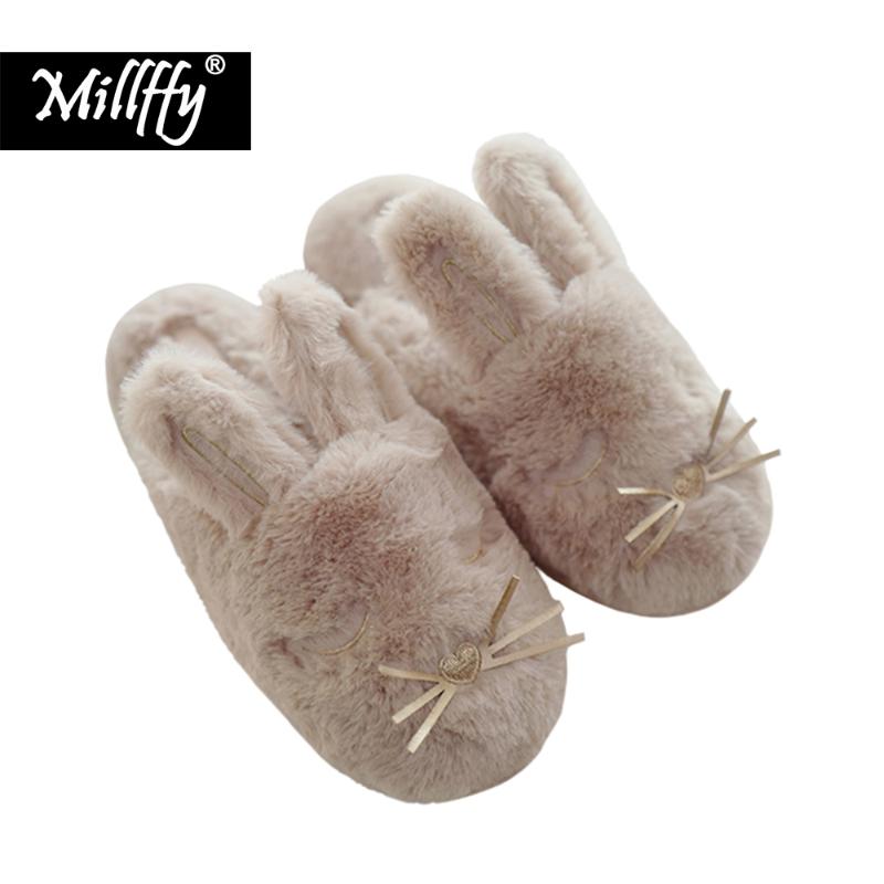 

Millffy cartoon half a pack of non-slip fluffy plush slippers, White