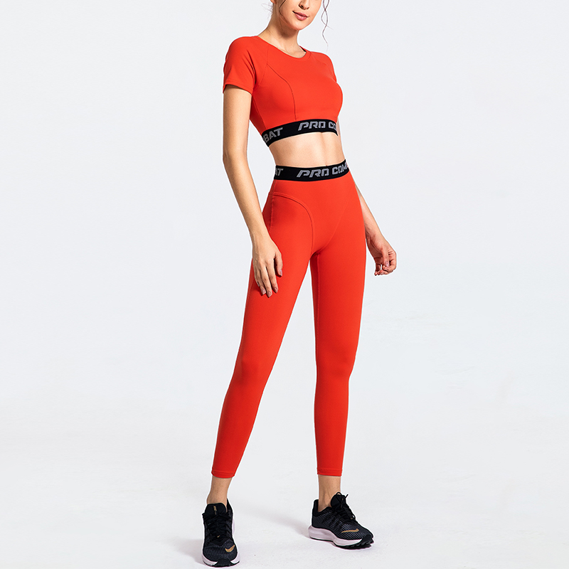 

Yoga sports tight suit hot style quick dry yoga top solid color bulift sports tight pants set, Black
