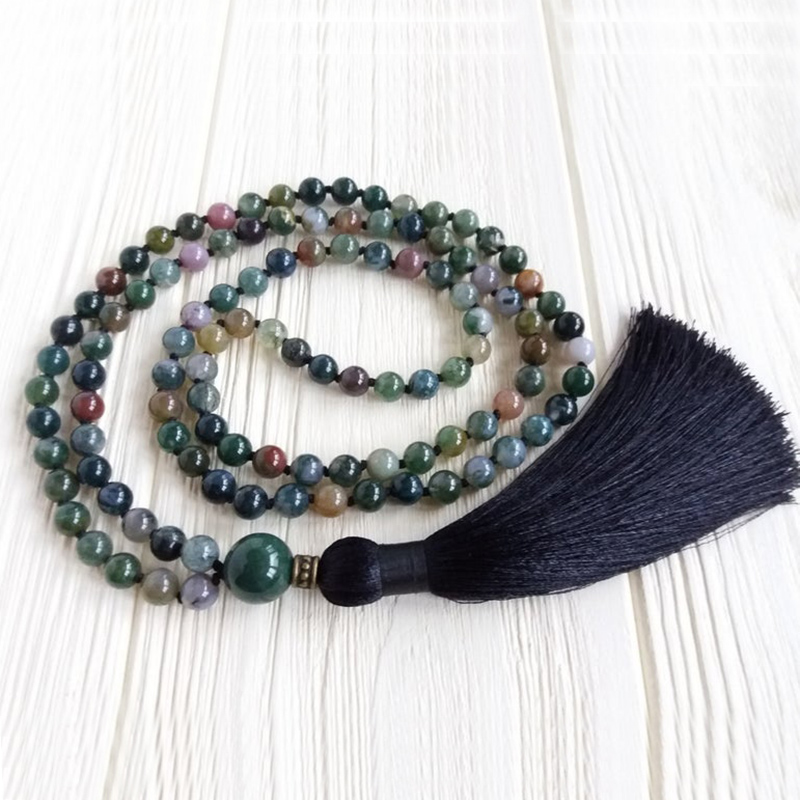 

108 Mala Beads Spiritual Necklace Mans Buddhist Prayer Beads Knotted Necklace 6mm Mala Black Tassel Jewelry Gift For Men