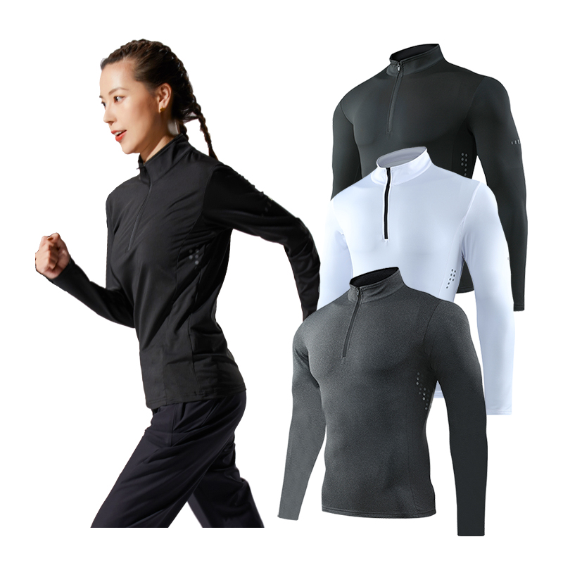 

Sports Long Sleeves Women Yoga Jogging Zip Shirts Autumn Gym Traning Breathable Top Slim Long Running T shirts, Red