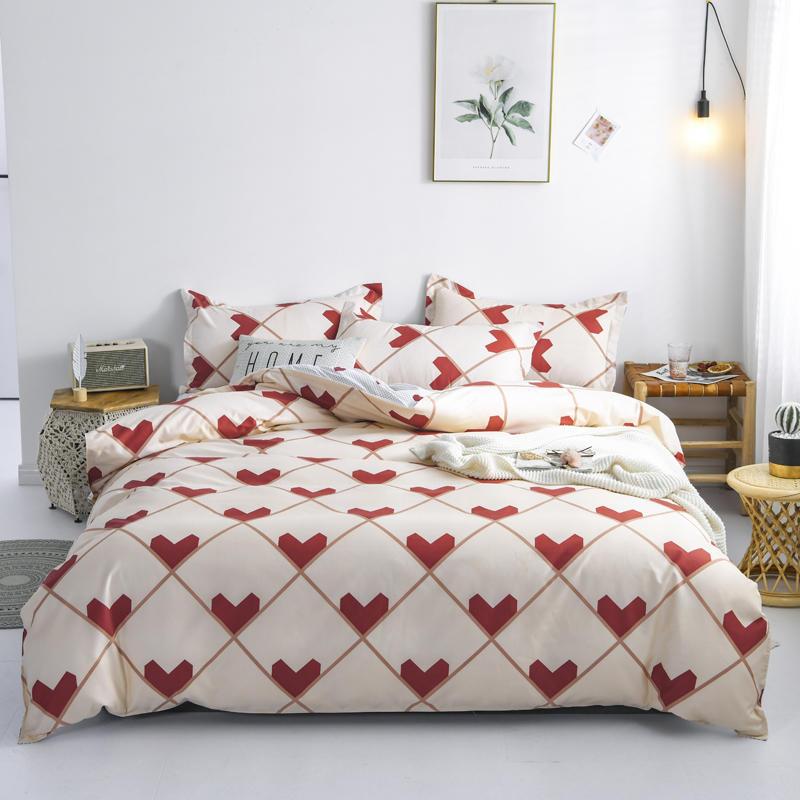 

Bed Linen 200x220 Queen Size Red Heart Printed Bedding Sets Striped Bed Cover King Size Duvet Cover Sets, 007