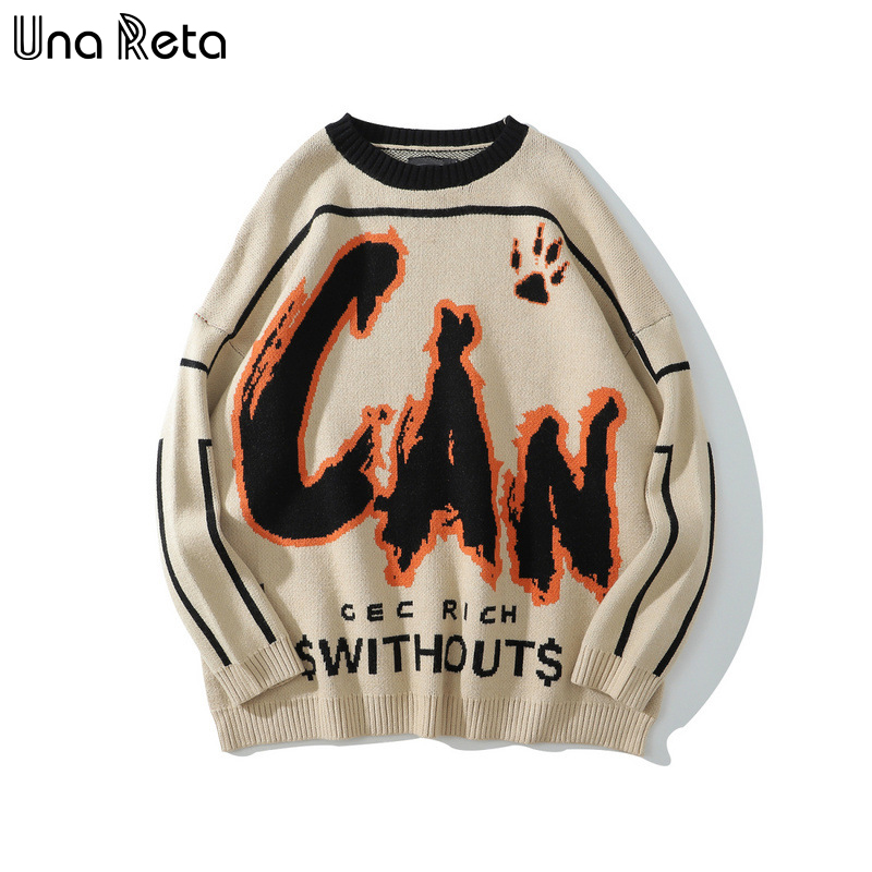

Una Reta Sweater Men New Winter Streetwear Men Clothes Print Letter Pullover Pull Homme Oversize Korean Style Sweater, Beige