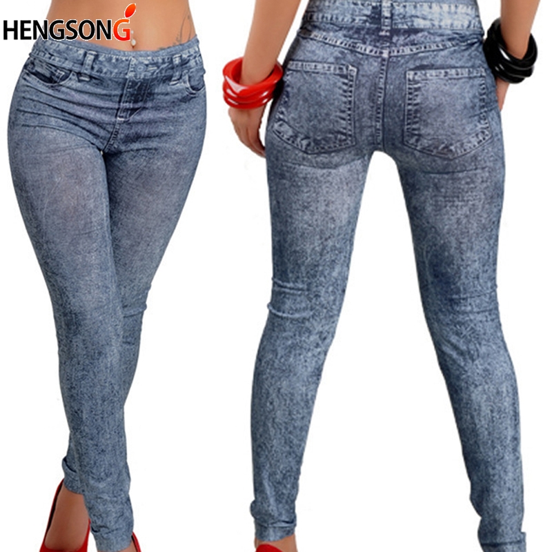 

Women New Fashion Push Up Leggings Women Slim Leggings Denim Black Blue Jeans Snowflake Imitation Denim Pencil