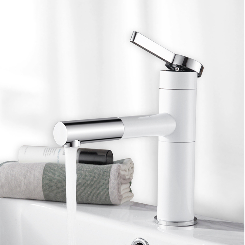 

LIUYUE Basin Faucets Copper Black/White Bathroom Pull Out Type 360 Rotate Basin Mixer Faucet Wash-basin Mixer Taps Free Shipping