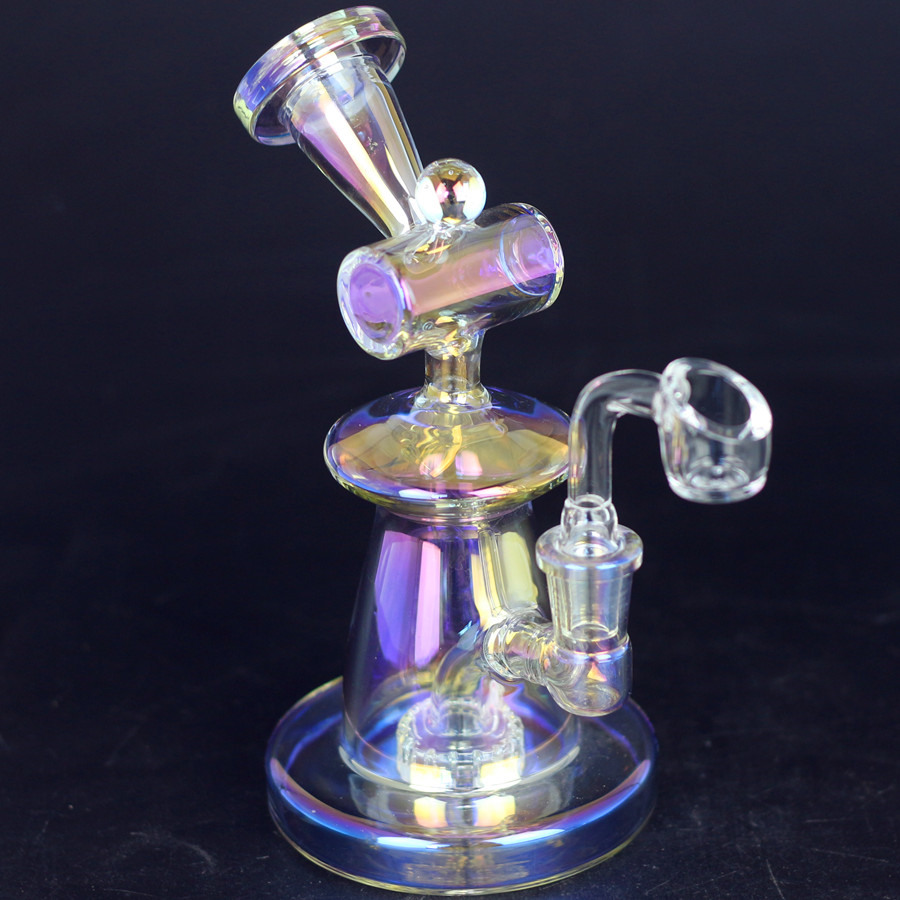 

New Electro-Plating Colorfu glass Bong Water Pipe hookah Ice Catcher Dab Oil Rigs Bowl Downstem Smoking Height 18cm