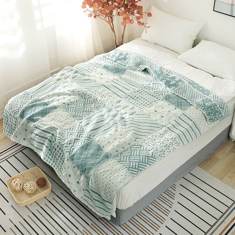 

100% Cotton Muslin Summer Geometry Air Condition Sleep Blanket For Bedding Sofa Travel Nap Large Size Soft Gauze Throw Blankets