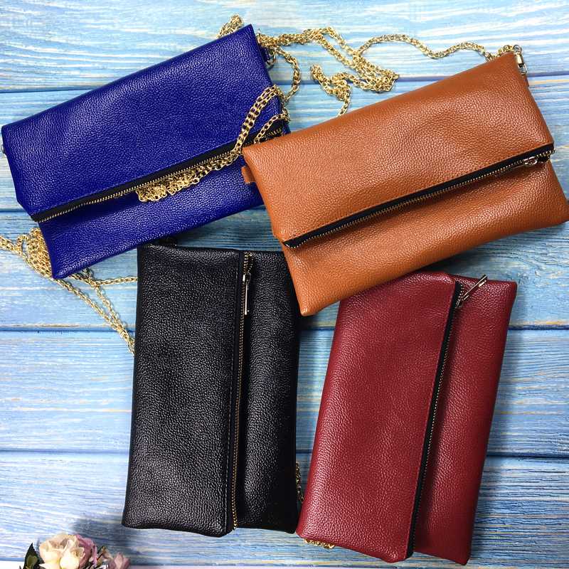 

Designer Chains Envelope Bag Women PU Leather Crossbody Shoulder Messenger Handbag Clutch Solid Brown Black 2020 New Fashion, Black-chains black