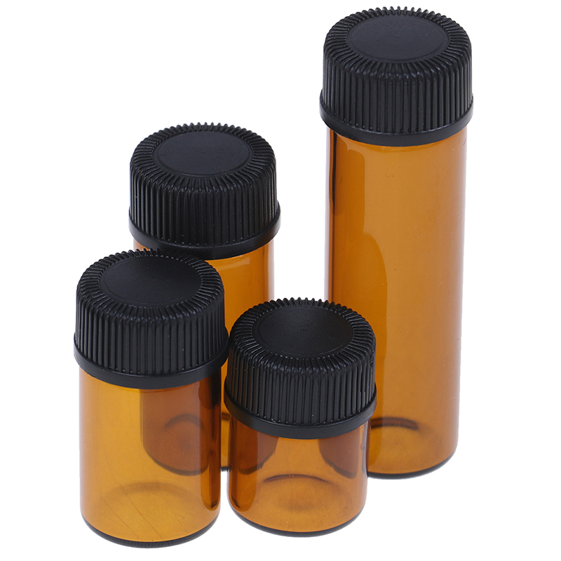 

1pc 1 /2/3/5ml Amber Mini Refillable Bottle Glass Reagents Essential Oil Sample Bottle Brown Glass Vials With Cap