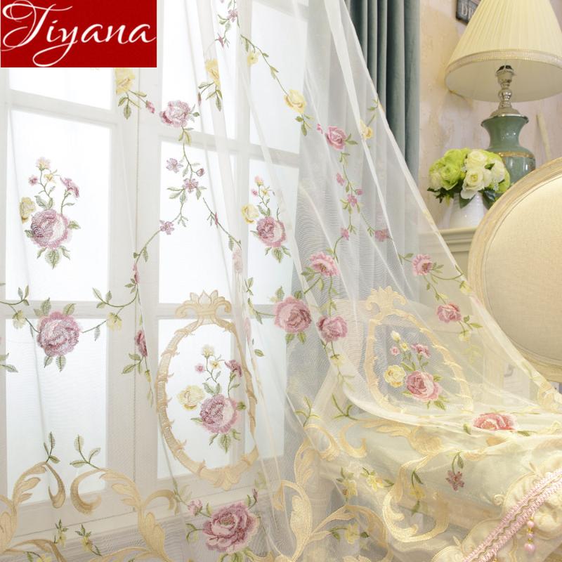 

European Embroidered Curtain Fabric Villa Modern Velvet Floral for Window Bedroom Sheer Tulle Drape Blinds Custom Made T&424#30, White tulle
