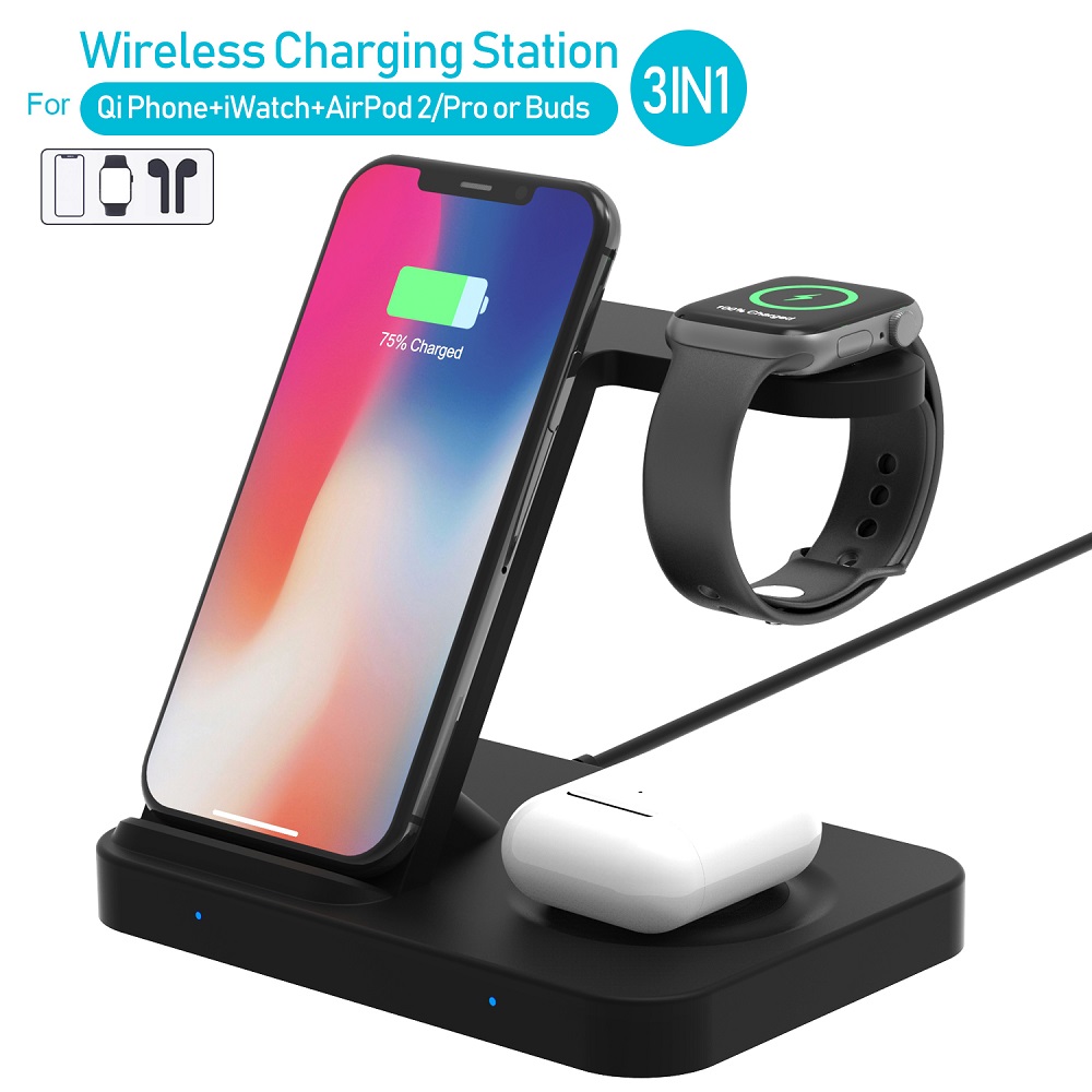

15W Fast Qi Wireless Charger Stand For Samsung S10 S9 iPhone 12 Pro max 11 XS XR X 8 10W 3 in 1 Charging Dock for Apple Watch 5 4 3 Airpods