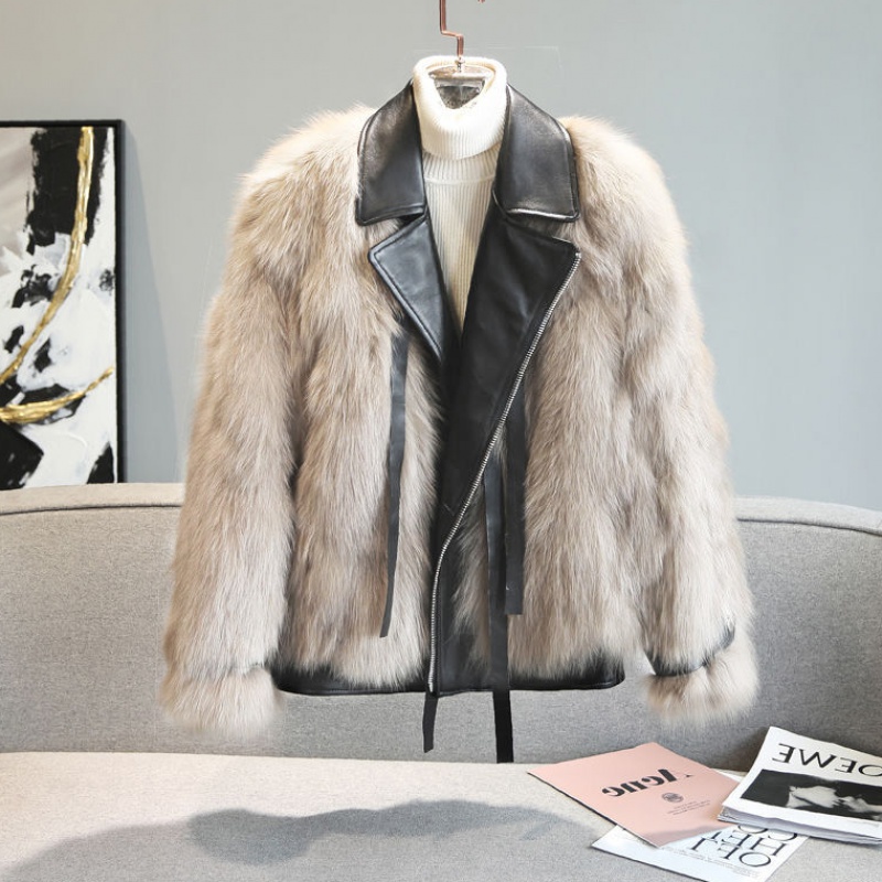 

Women fur faux fur coat Ladies lapel stitching Fashion solid color jacket Ladies lapels faux leather fue coat 2020, Black