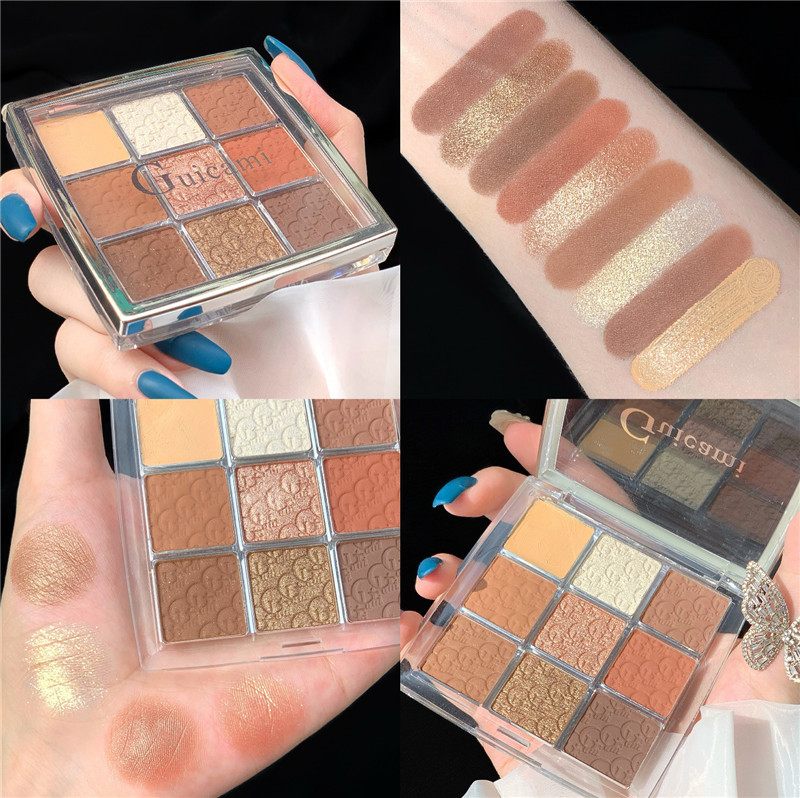 

9 Colors Glitter Matte Eyeshadow Palette Makeup Glitter Pigment Smoky Eyeshadow Palette Waterproof Cosmetics, 01