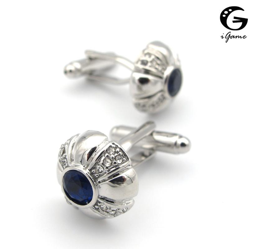 

iGame Men's Crystal Cuff Links Sea Blue Color Designer Design Hotsale Copper Material Cufflinks Whoelsale&retail Free Shipping