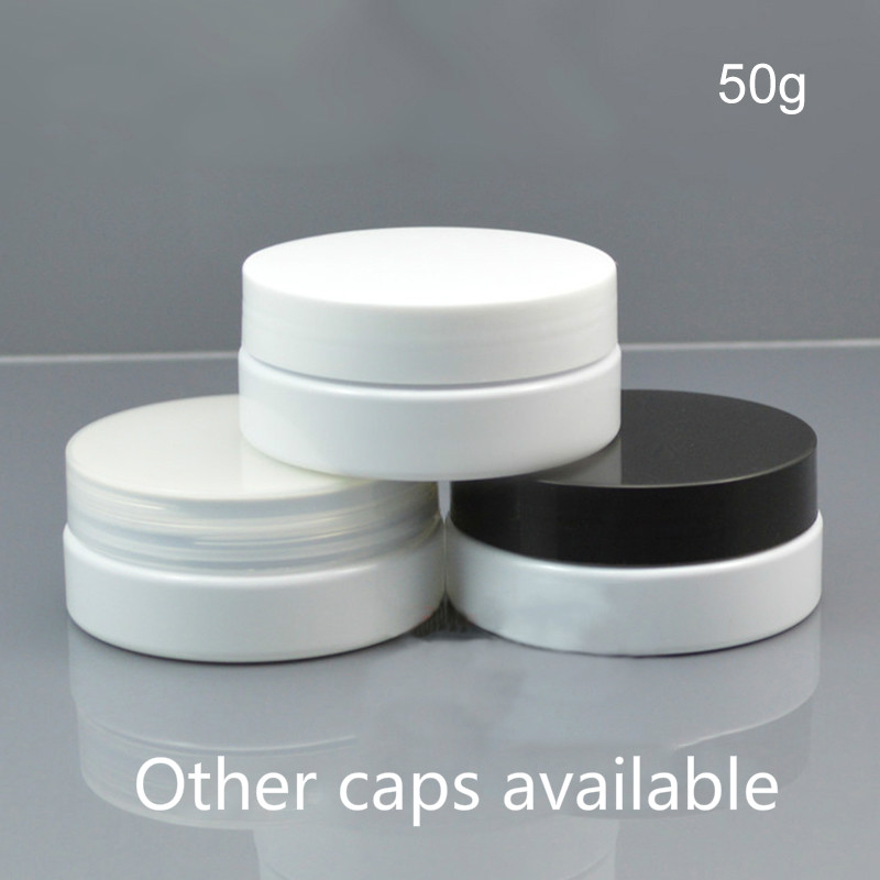 

50g White Plastic Jar 2oz Small Cosmetic Container Makeup Cream Lotion Bottle Refillable Spice Salt Coffee Storage Free Shipping