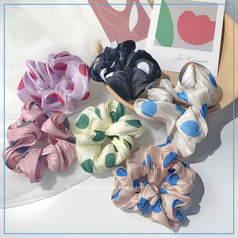 

Aphrodite Satin Scrunchies Organza Dot Elastic Headband Women Girls Hair Band Fashion Headwear Ponytail Holder Hair Accessories