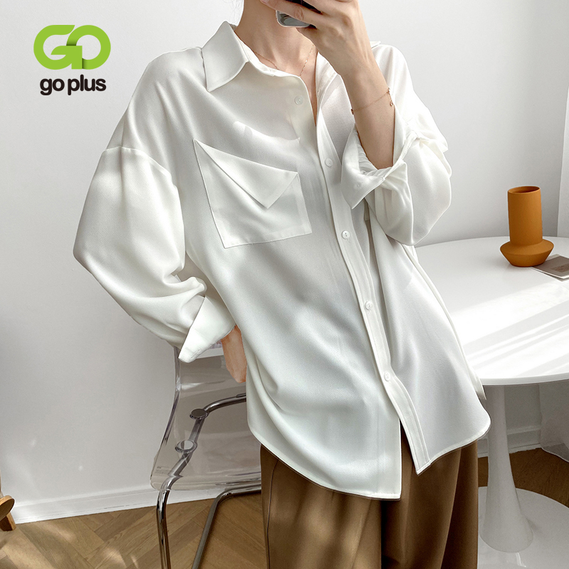 

GOPLUS Vintage Shirts White Blouse Women Boyfriend Tops Tee Shirt Long Femme Blusen Damen Blusas De Mujer Bluzka Damska C10675, Pink