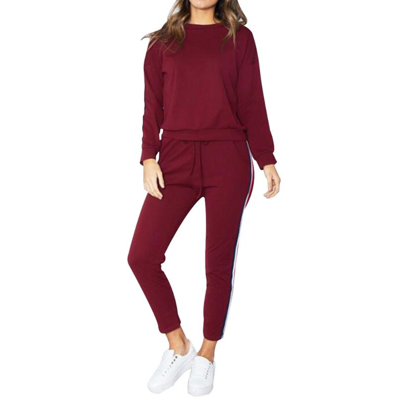 

tracksuit women large sizes 2 PCS Tracksuits Set Ladies Striped Active Sport Loungewear #D, Wine