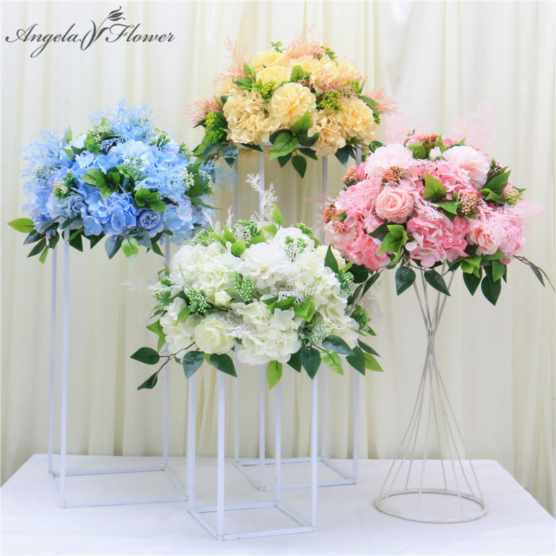 

35/40cm fog flower pompom rose peony hydrangea artificial flower ball centerpiece wedding backdrop decor table with vase, Blue