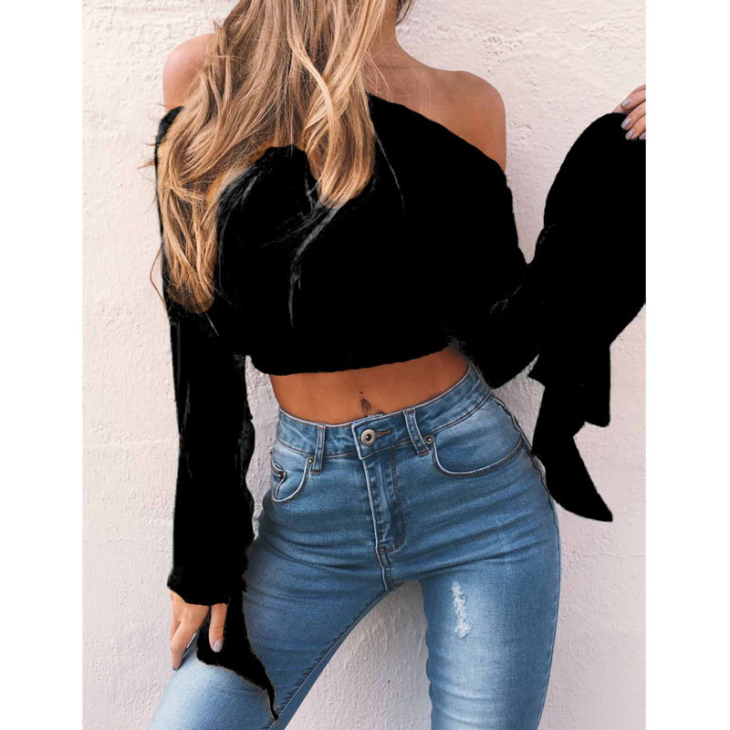 

OCQBI Sexy Chiffon Butterfly Sleeve Women Cold Shoulder Tops Shirt Slash Neck Tops and Blouses Lumbar Blusa Feminina Summer, Red