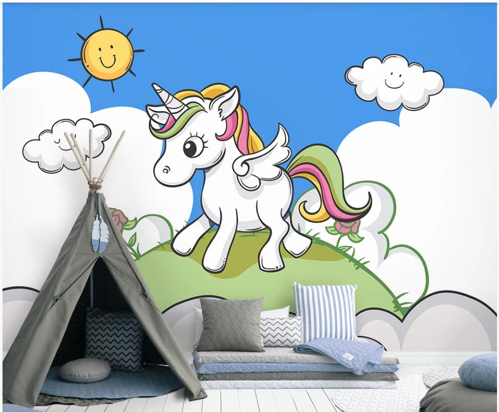 

custom photo mural on the wall 3d wallpaper Unicorn in the sun Children's room home decor 3d wall murals wallpaper for living room, Non-woven