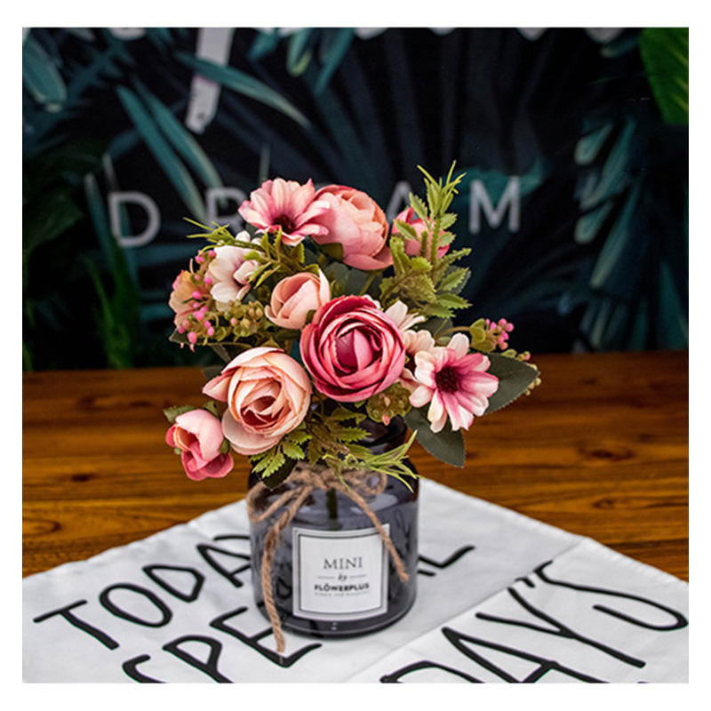 

12 Heads Artificial Silk Buds Rose Flower Plants Bouquet Fake Home Wedding Decoration Garden Floral Office Bedroom Party, Blue