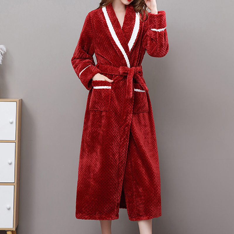 

Night dress women bathrobe Flannel robe Women's Winter Lengthened Coralline Plush Shawl Bathrobe Long Sleeved Robe Coat, Blue