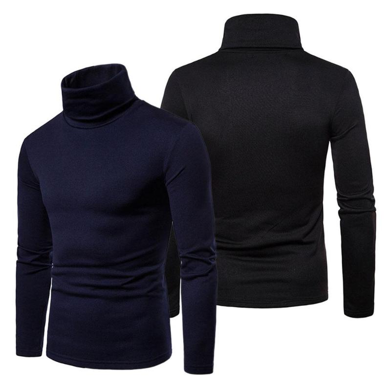 

Men Thermal Cotton High Neck Sweaters Stretch Turtleneck Shirt Tops, Black