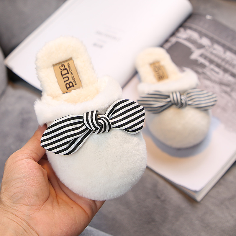 

Children's Slippers Coral Velvet Boys Indoor Slippers Girls Anti-Slippery Slide Shoes Baby Kids Home Furry Slipper Bow, Gray