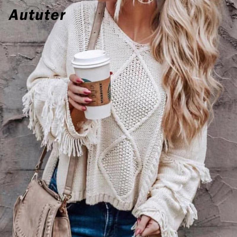 

2020 New Autumn Winter Knitting Casual Long Sleeve Solid Colors Sweater Loose Female Sweaters Fashion Women Clothing#A3, White