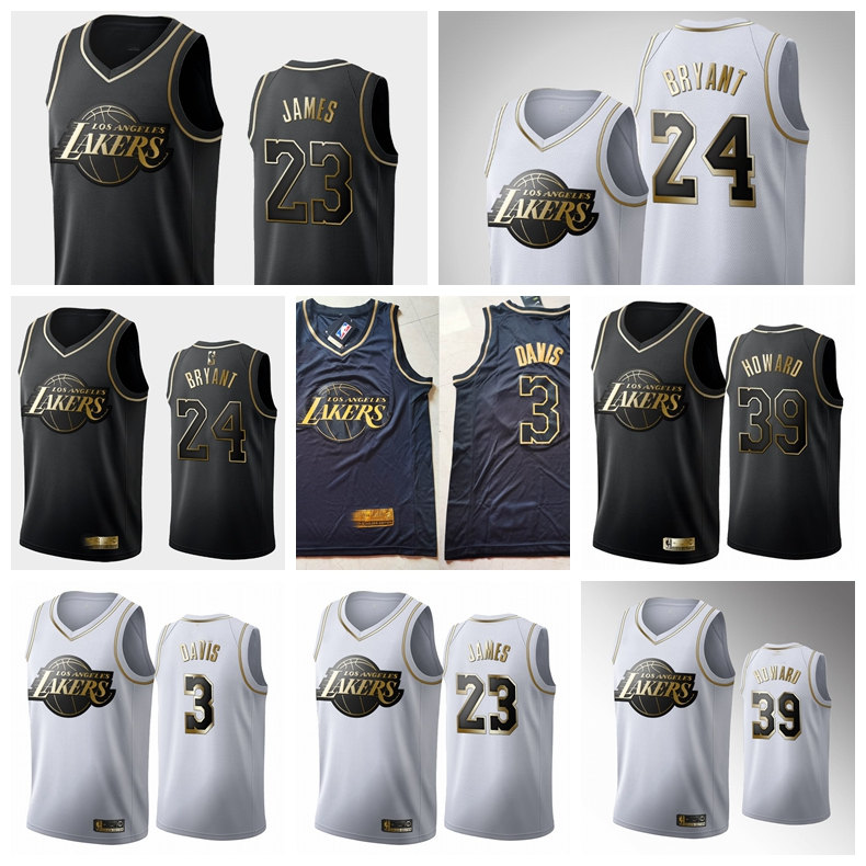 

Los Angeles Lakers Kobe Bryant Mens LeBron James Black White Golden Edition Basketball 8 Swingman 24 Jersey