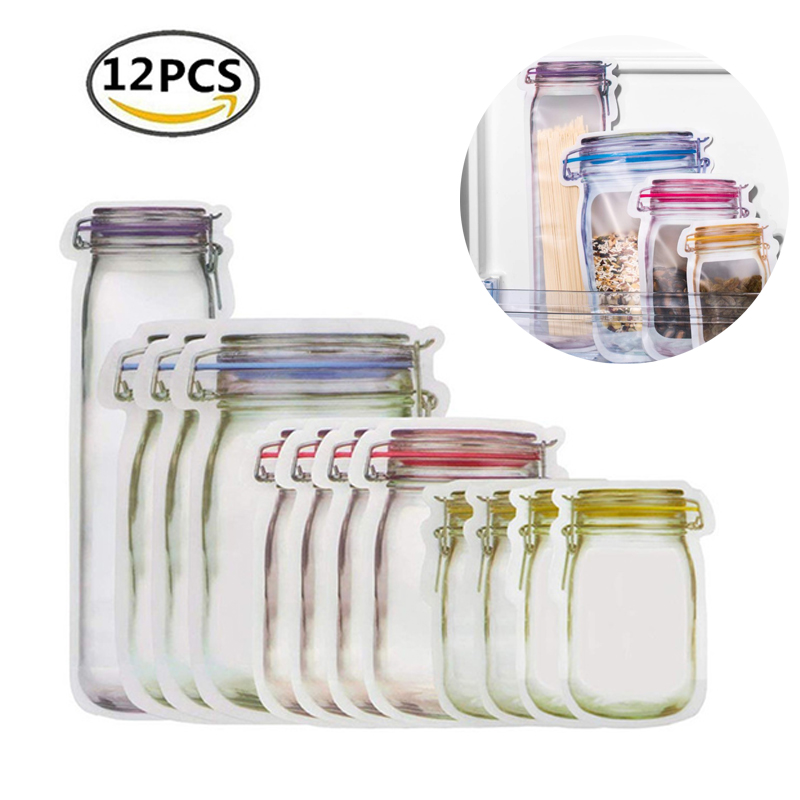 

Portable Mason Jar Bottles Bag Nuts Cookies Candy Bags Fresh Zipper Seal Storage Bag Kitchen Organizer Reusable
