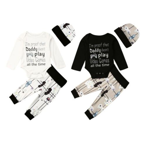 

2020 Infant Baby Clothing Set Toddler Baby Boy Cotton Spring Autumn Letter Print Long Sleeve Bodysuit Long Pants Hat, Black