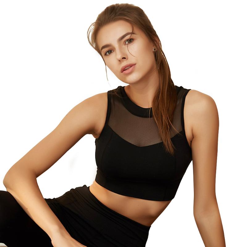 

Workout Bra Top For Fitness Women Push Up Sports Bra Back Zipper Nylon Mesh Splice Yoga Underwear Female Jogging Femme Gym, Apricot