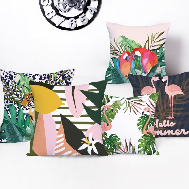 

Colorful Flamingo Pillow Cover Tropical Jungle Cushion Case Nordic Decor Cushions Throw Pillows Covers Home Sofa Cases Kissen, L783-4