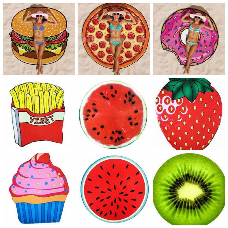

Beach Towel Printed Beach Mat Polyester Women Bikini Cover Ups Shawl Yoga Mats Picnic Rugs Hamburger Pizza Pineapple 17 Designs DW5088, Send randomly