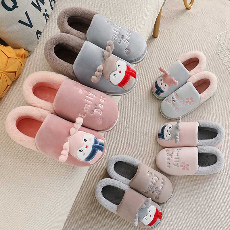 

Winter Slippers Women Cute Cartoon Warm Slippers Velvet Soft Plush Platform Non Slip Female Shoes Wear-resistant, Red