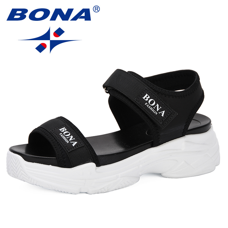 

BONA 2020 New Fashion Style Women Sandals Breathable Comfortable Ladies Walking Shoes Summer Platform Black Sandal Shoes Trendy, Dark grey