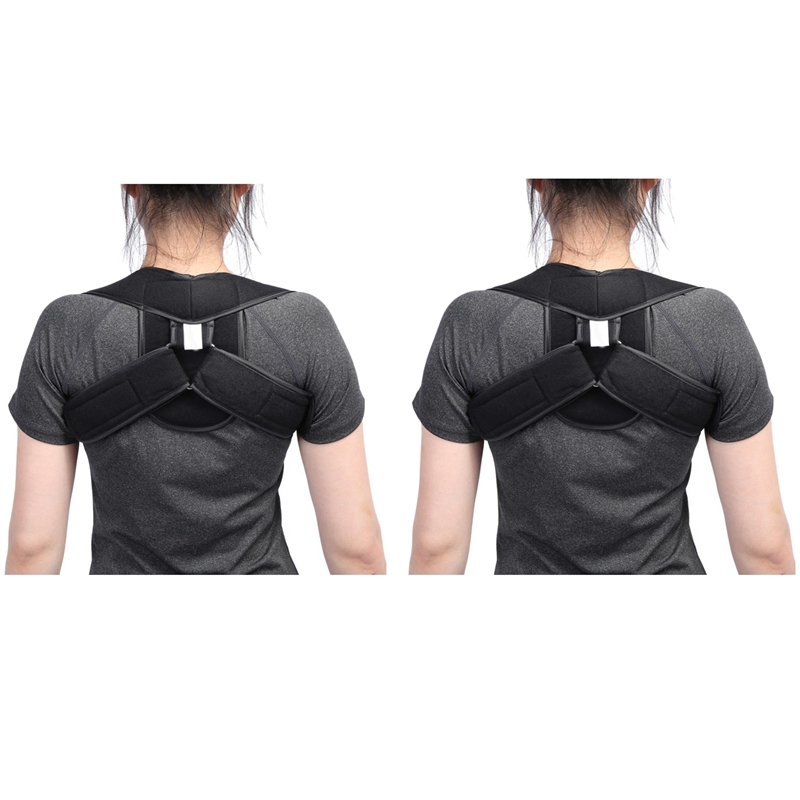 

2 Pcs Adjustable Upper Back Shoulder Support Posture Corrector Adult Children Corset Spine Brace Back Belt, S & L, Black