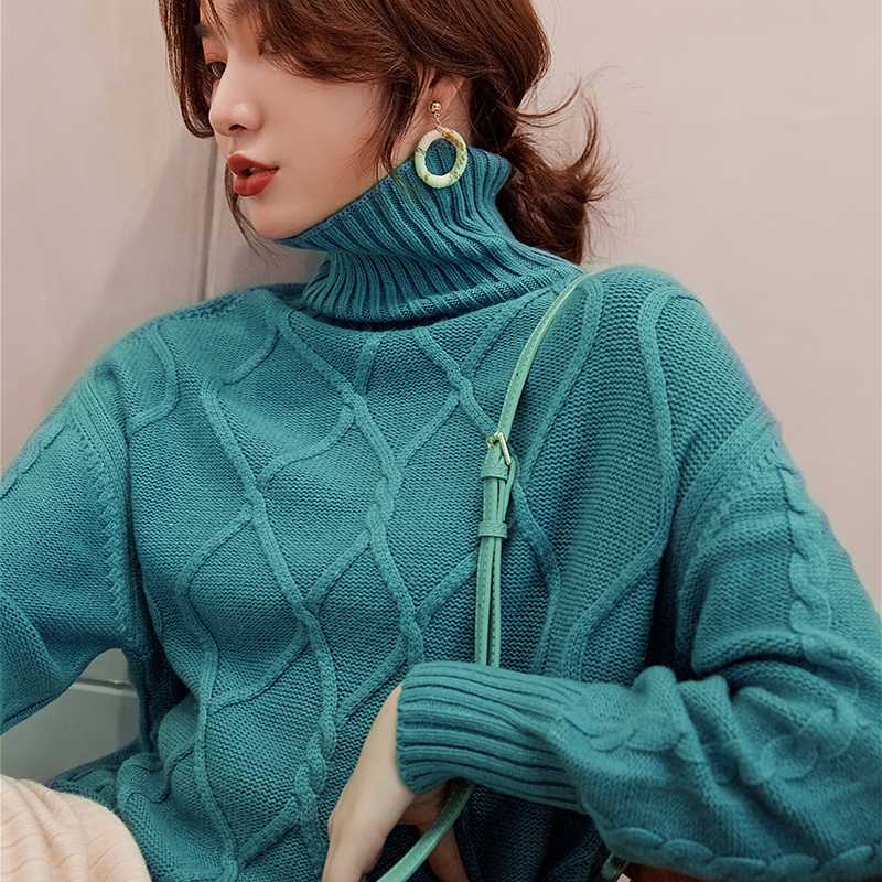 

Ladies Jumpers 100% Cashmere and Wool Knitted Sweaters for Women 2020 Turtleneck 4Colors Thick Pullovers Clothes, Beige