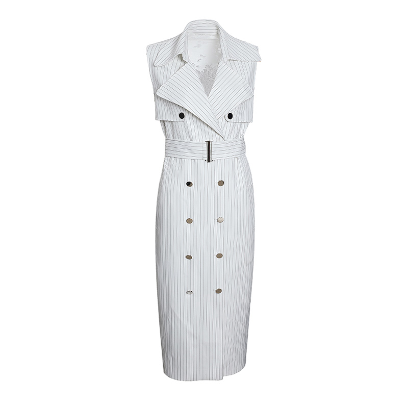 

XZ700392 Summer 2020 goddess fan temperament suit collar lace stitching Hepburn striped windbreaker dress women, As pic