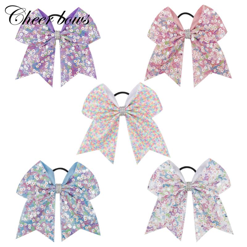 

Hair Accessories Cheer Bows for Girls Rainbow Sequin Hair Bows with Elastic Band Cheerleading Ponytail Holder