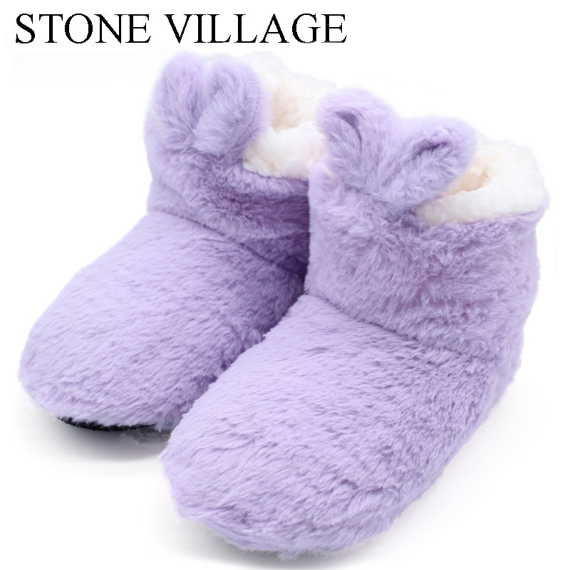 

STONE VILLAGE Free Size 35-36 High Quality Solid Purple Kids Slippers Indoor Soft Home Slippers Warm Plush Winter Women