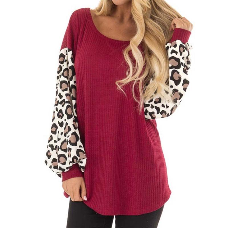 

Women Sweater Autumn Winter Knitted Sweaters 2020 Leopard Sleeve Top Casual Loose Sweater 3XL Long Sleeve Top Lady Streetwear, As pic