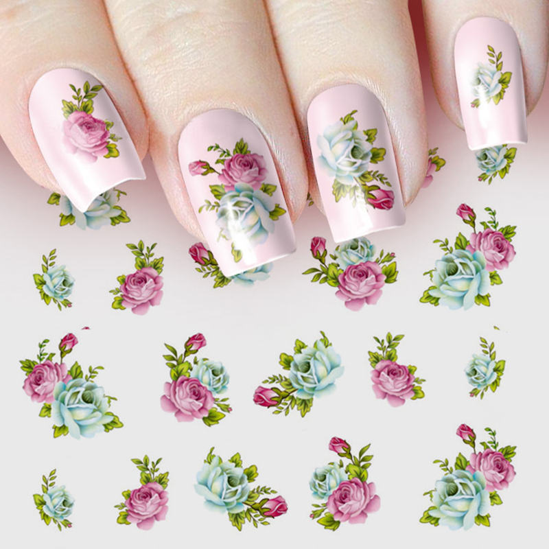 

1pc Fashion Nail Sticker Water Transfer Decals Flower Romantic Rose Watermark Slider Gel Nail Art Decoration Manicure, White