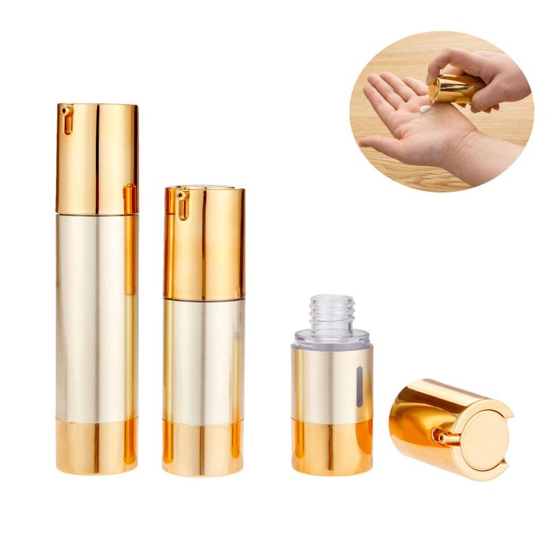 

1pc 15mL/30mL/50mL Empty Airless Pump Bottles Mini Portable Vacuum Cosmetic Lotion Treatment Travel Bottle Luxury Gold